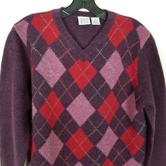 Field Gear Women Shetland Wool Diamond Sweater Pullover Sz M Purple Warm - Picture 2 of 6